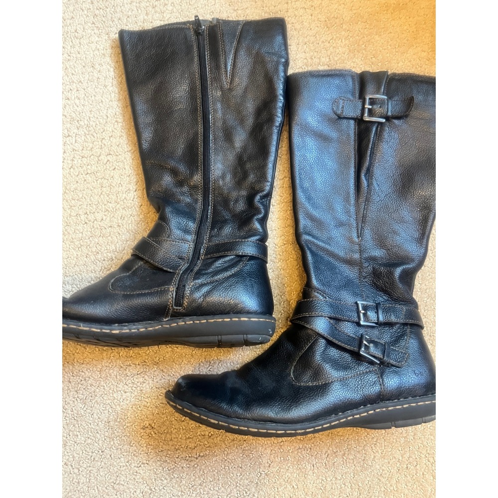 B.O.C. Black Pebbled Leather Tall Moto Buckle Boots Womens 11M Z26603